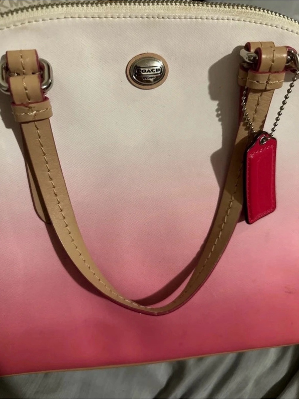 Coach Ombre Pink Tote with Beige Leather Handles
